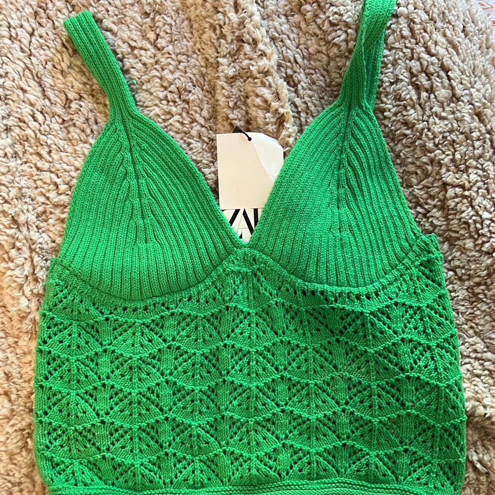 Green Zara crochet top